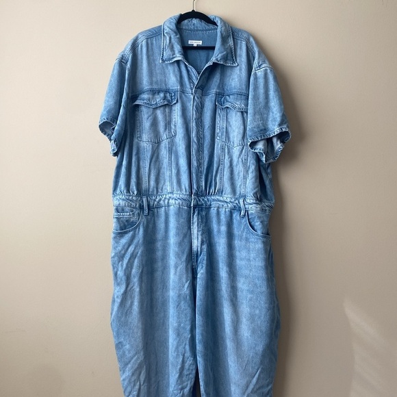 Good American Anthropologie Weightless Denim Fit for Success Jumpsuit Wide Leg - Picture 8 of 13